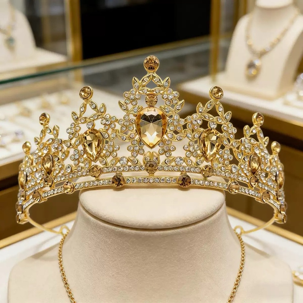 Vintage Gold Crystal Rhinestone Tiara Crown